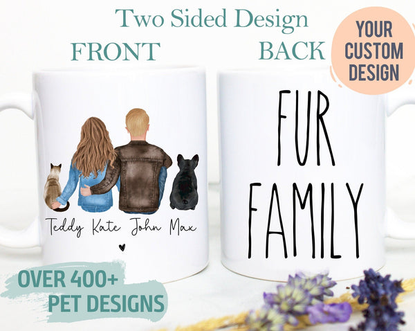 Custom Couple Pet Portrait Fur Family - White Ceramic Mug