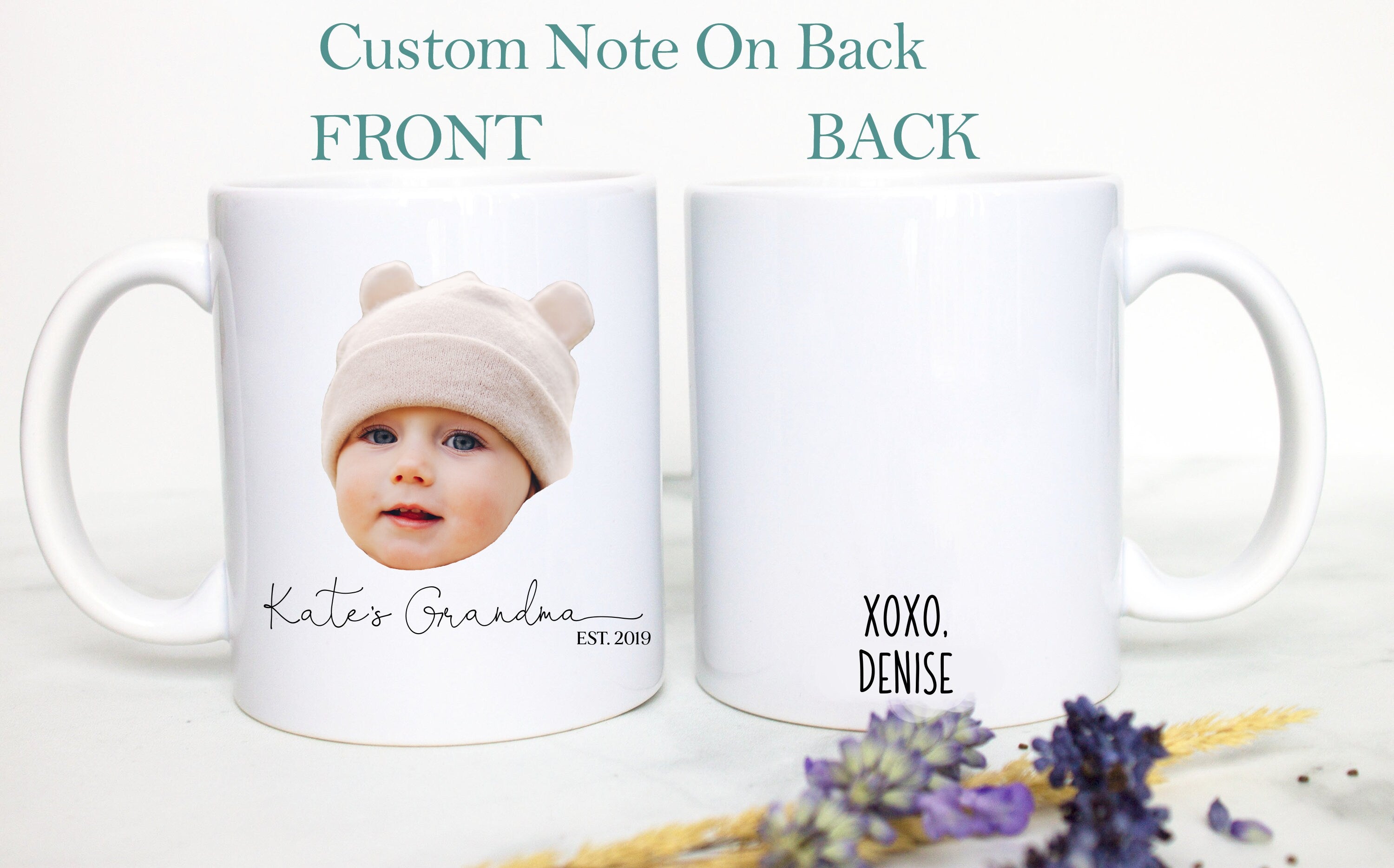 Custom Baby Face Photo For Grandpa Grandma Individual OR Mugset - White Ceramic Mug