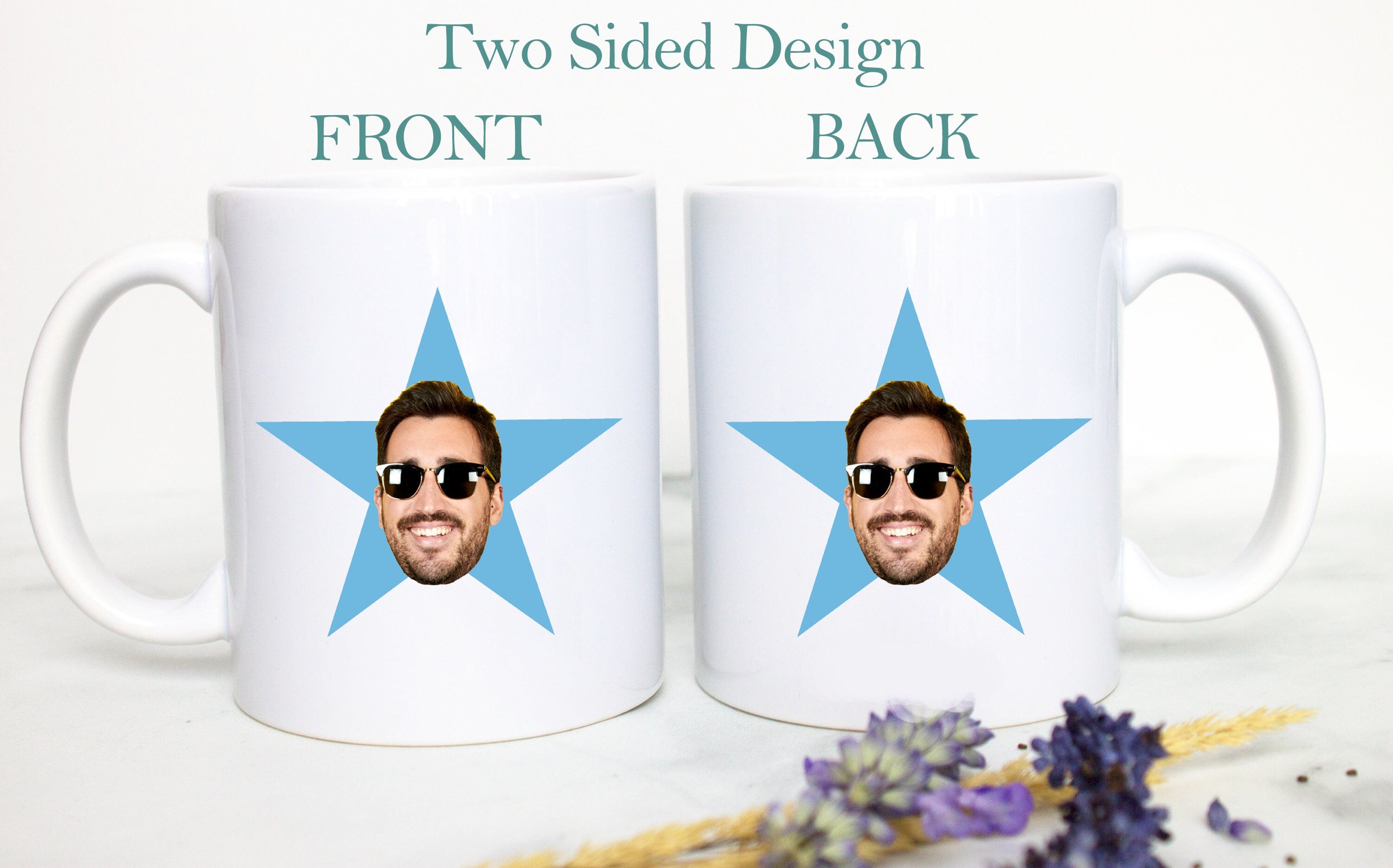 The Office - Custom Photo Star Face Mug Darker Blue Color