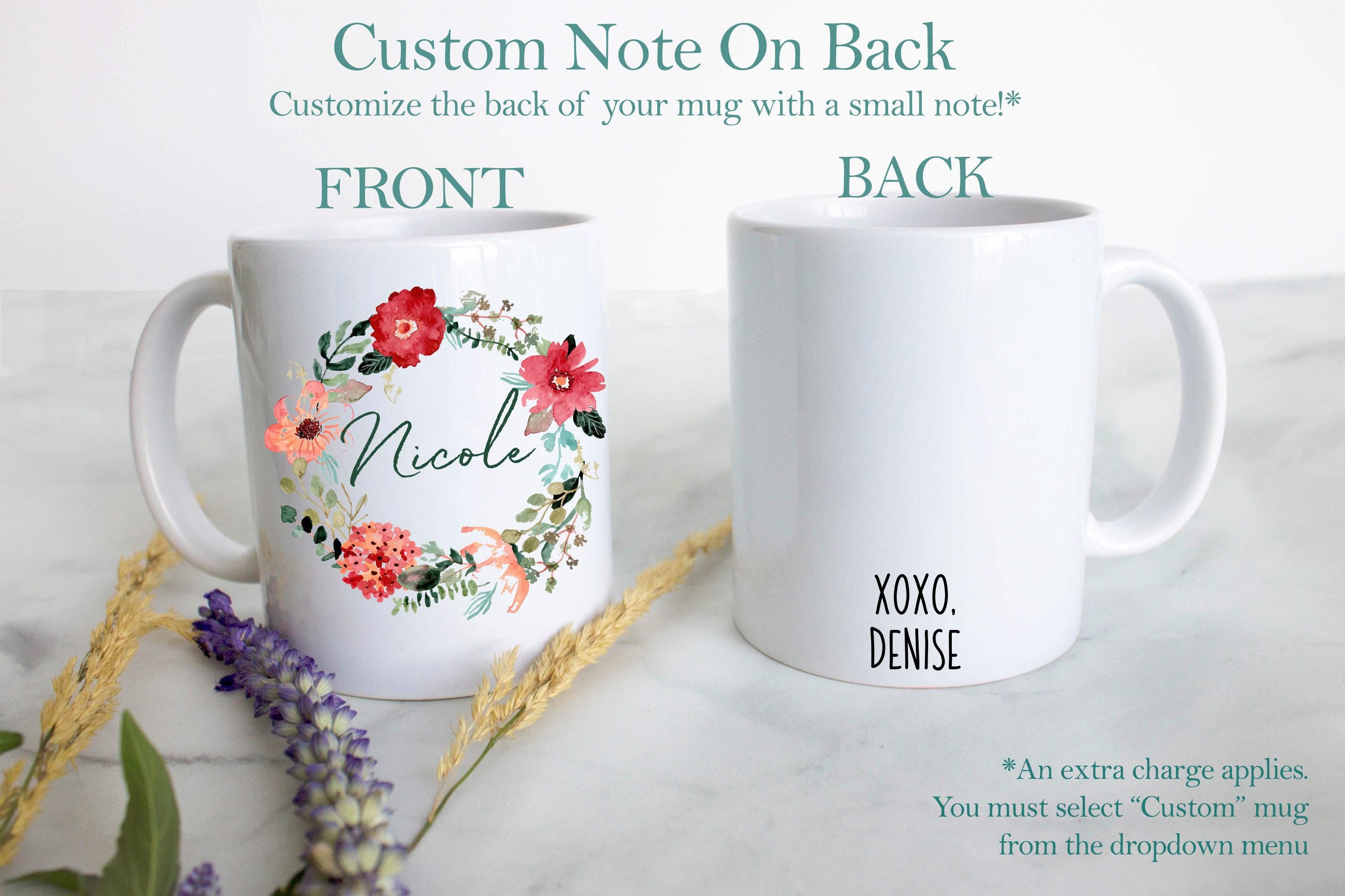 Red Floral Floral Wreath with Custom Name - White Ceramic Mug
