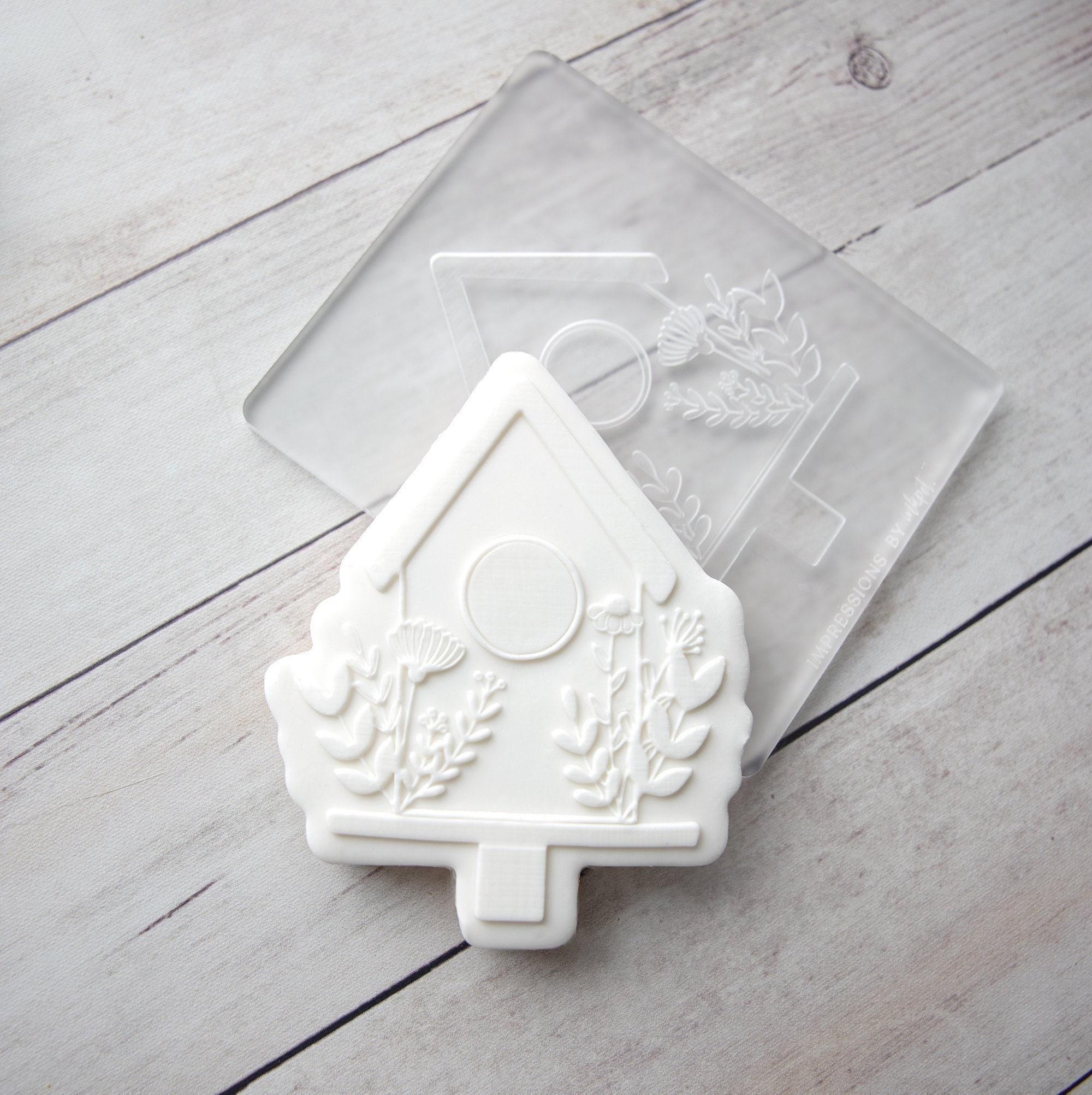 Floral Bird House - Acrylic Fondant Embosser With Optional Cutter