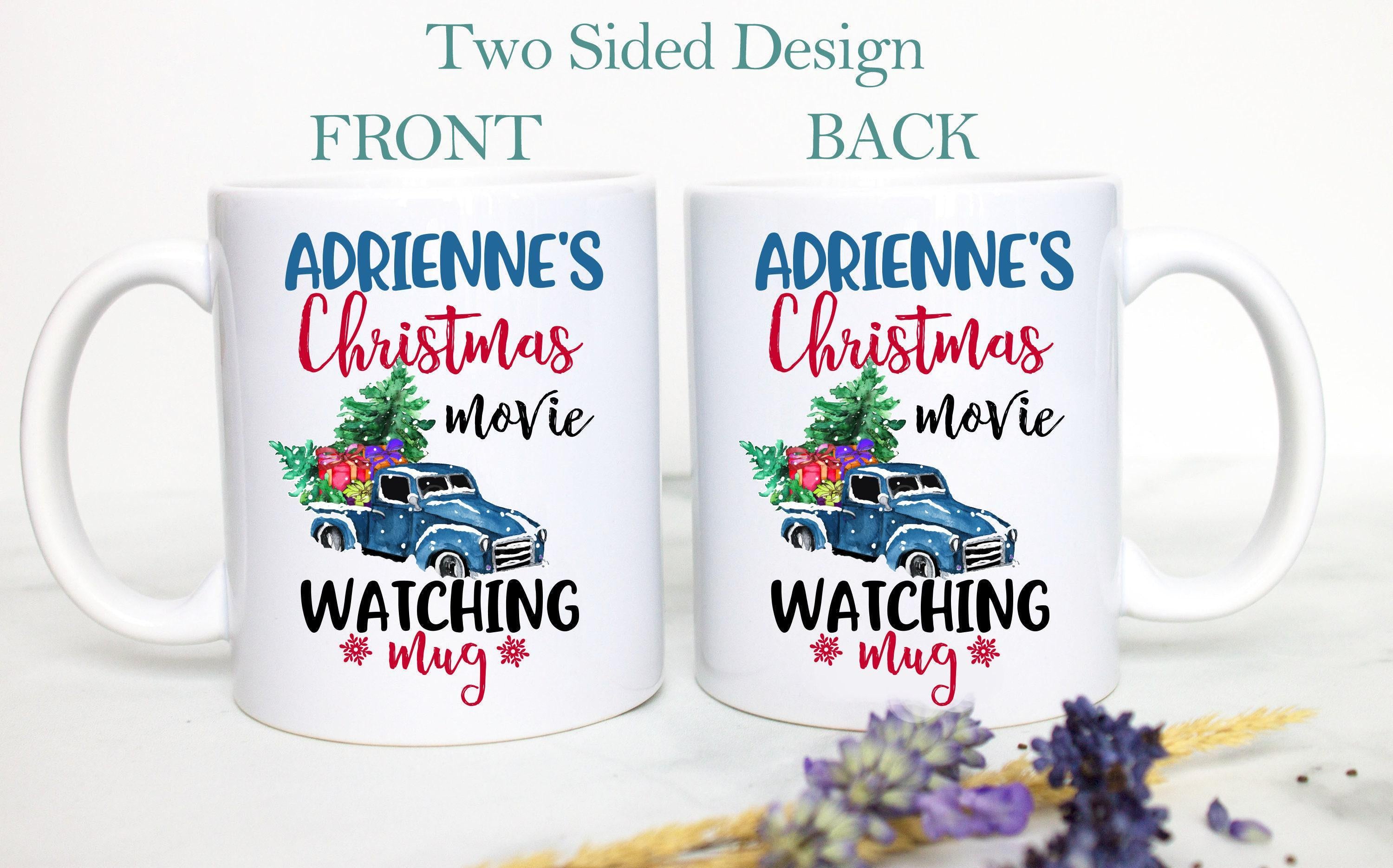 This is My Custom Name Christmas Movie Watching Mug Blue - White Ceramic Mug