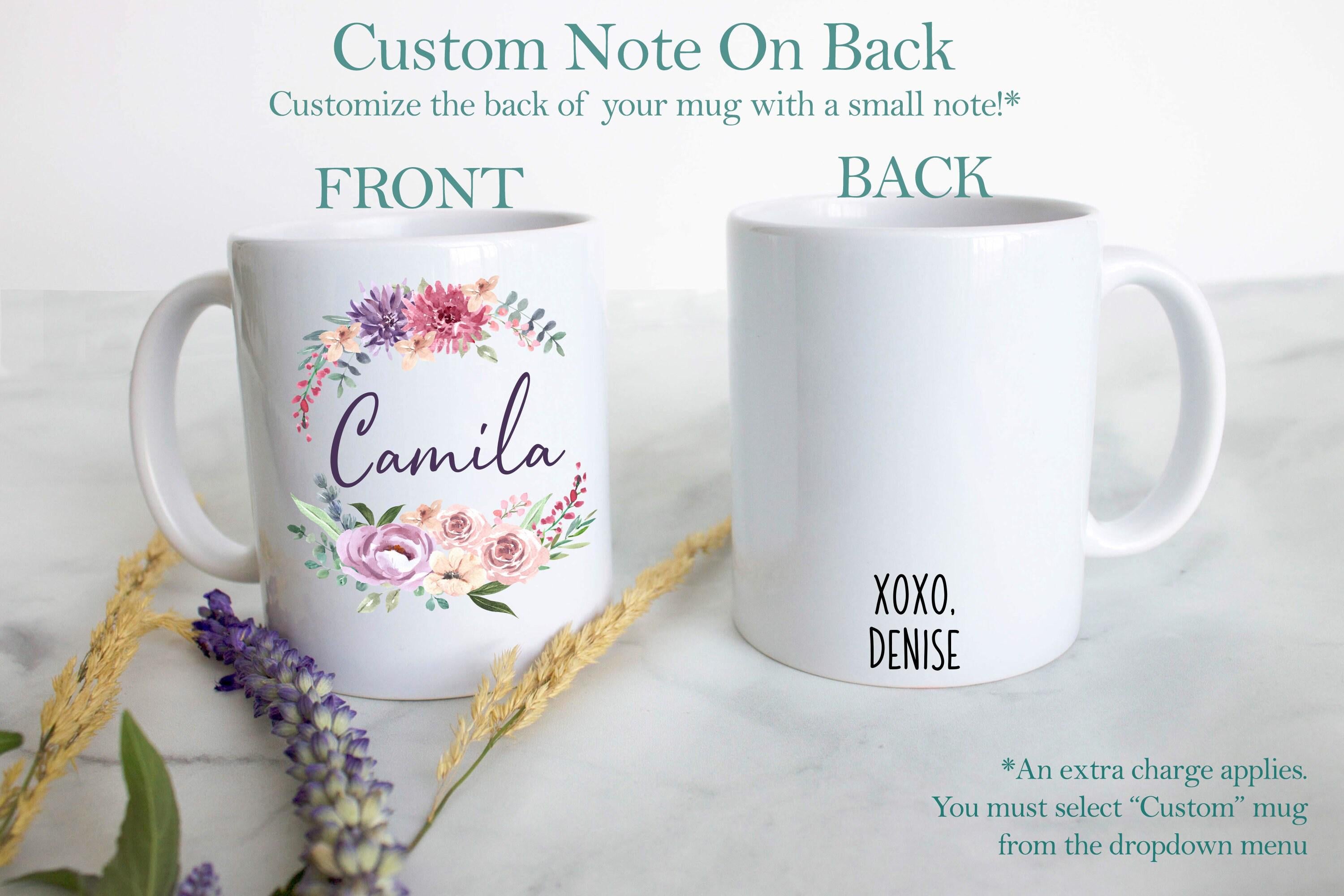 Pink and Purple Floral Wreath with Custom Name - White Ceramic Mug