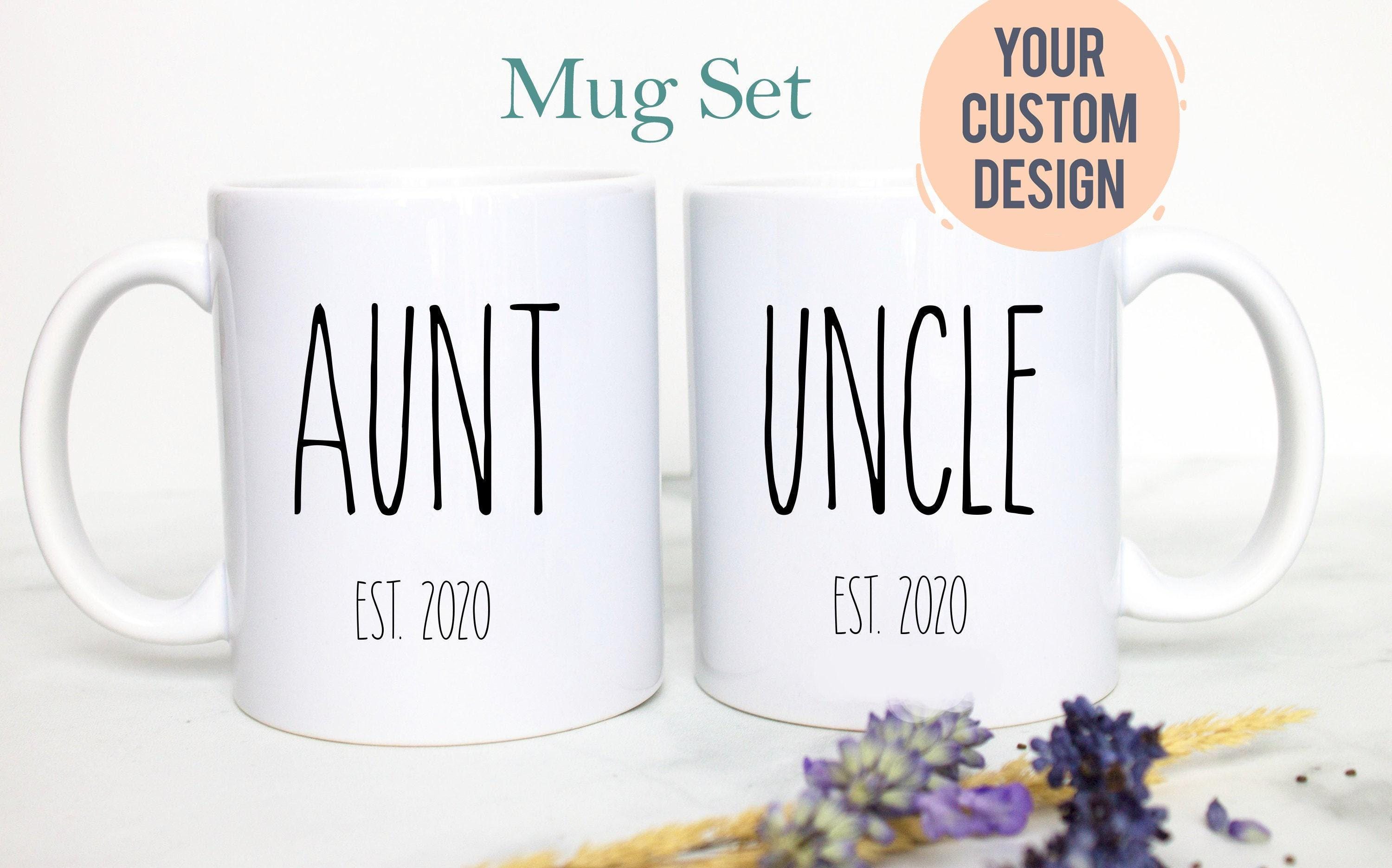 Personalized Aunt and Uncle Individual or Mug Set Rae Dunn Inspired - White Ceramic Mug