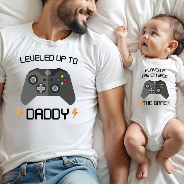 Leveled up to Daddy Player 2 Has Entered The Game | Matching Shirts Bodysuit, Father's Day gift, Gift for Gamer Dad, Matching Father Child