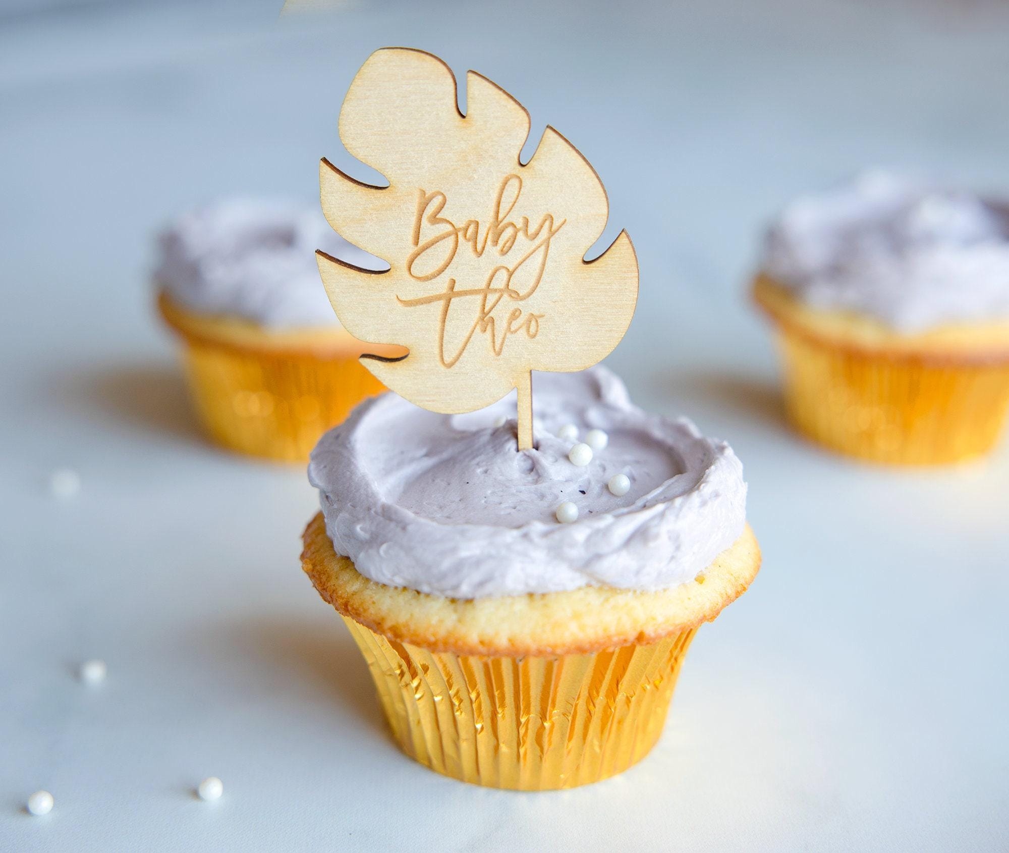 Baby Shower Cupcake Topper - Tropical Leaf