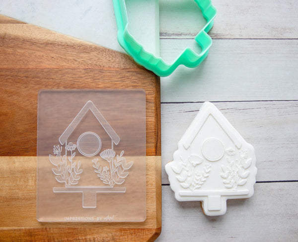 Floral Bird House - Acrylic Fondant Embosser With Optional Cutter