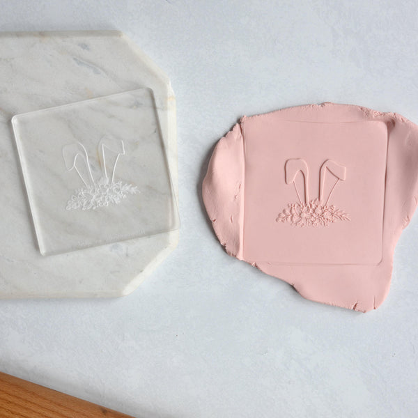 Bunny Ears Easter Acrylic Fondant Embosser With Cutter