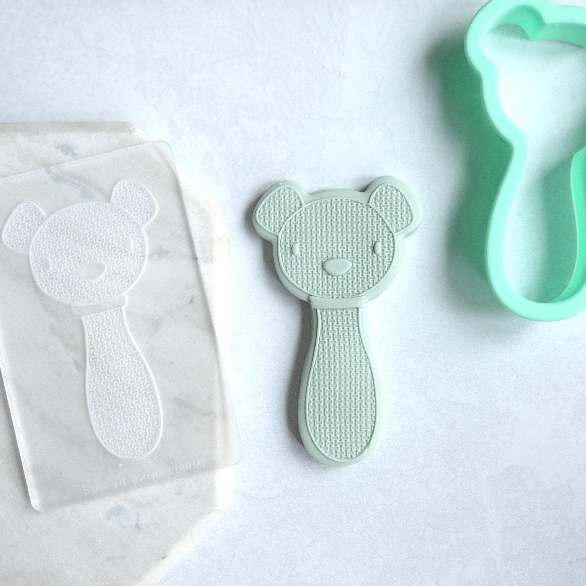 Bear Rattle - Acrylic Fondant Embosser With Optional Cutter
