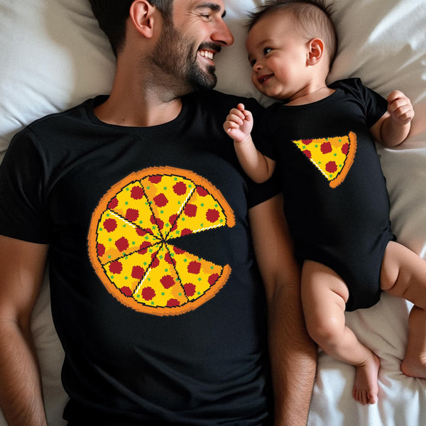 Matching Retro Style Pizza and Slice Shirt and Bodysuit | Dad and Baby Matching Outfit, Father's Day gift, Daddy and Me, New Dad Gift Idea