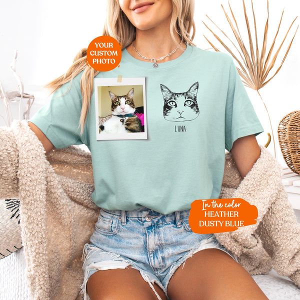 Custom Pet Shirt | Dog Cat Pet Portrait Gift, Custom Cat Photo and Name Shirt, Pet Memorial Lover Gift, Cat Dog Mom Gift, Custom Cat Shirt