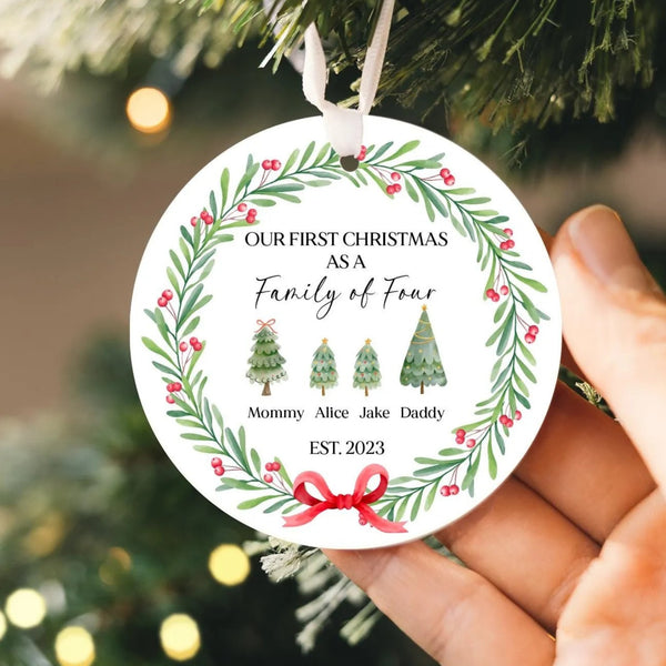 Family of Four Christmas Ornament 2025 | Custom Baby's First Christmas Family Ornament, New Baby Ornament, New Parents Gift,Family of 4