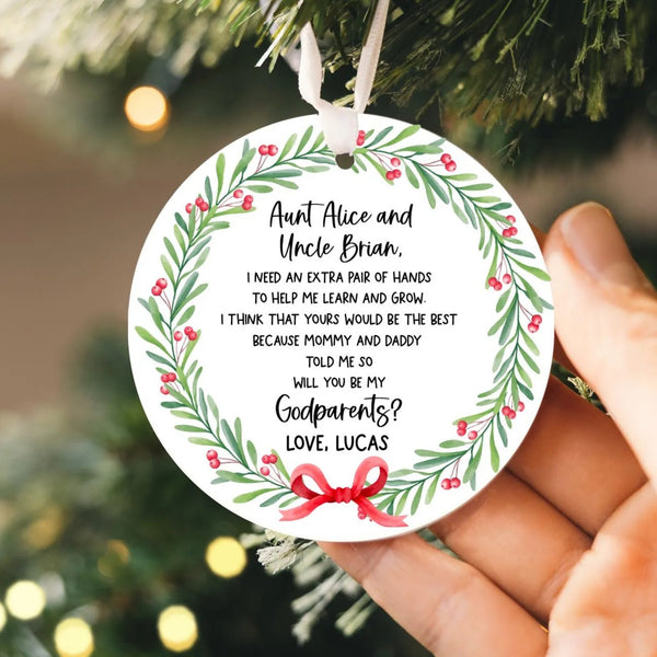 Personalized Will You Be My Godparent Ornament 2025 | Ceramic Baptism Ornament, New Godmother Godfather Ornament, Godparent Christmas Gift