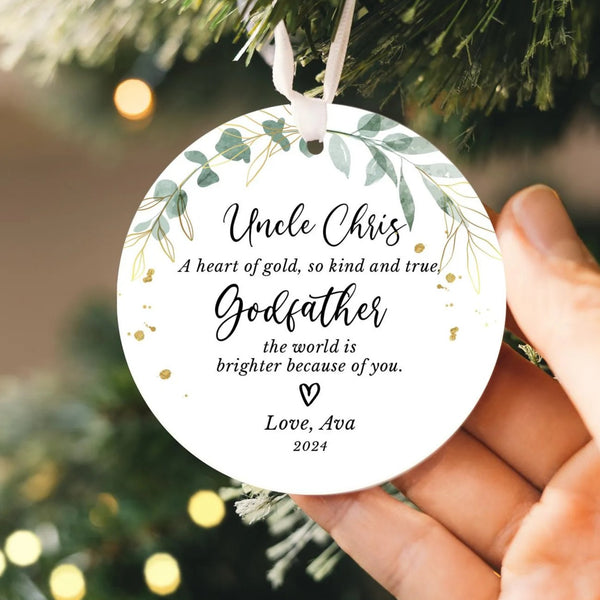 Personalized Godfather Ornament 2025 | Baptism Ornament, New Godmother Godfather Ornament, Godparent Christmas Ornament Gift, Christening