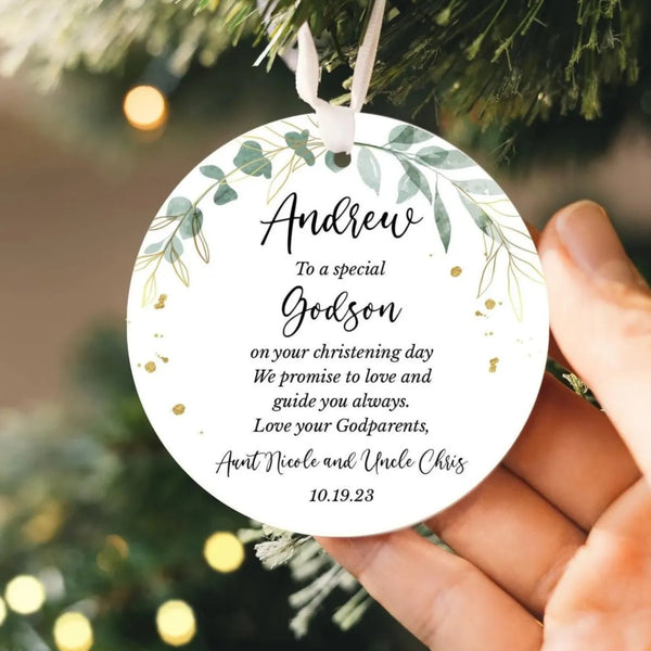 Custom Promise to Godson or Goddaughter Ornament 2025 | Ceramic Godparent Promise to Godchild, Baptism Gift, Christening Ornament Keepsake