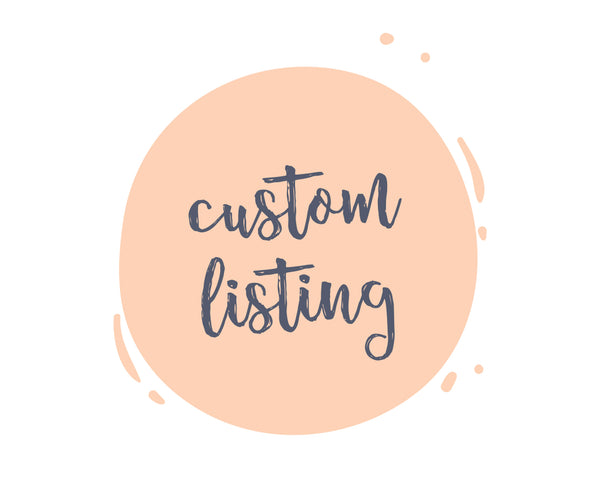 a pink circle with the words custom listing on it