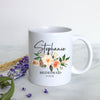 Boho Bohemian Floral Bridesmaid Custom Name With Date - White Ceramic Mug