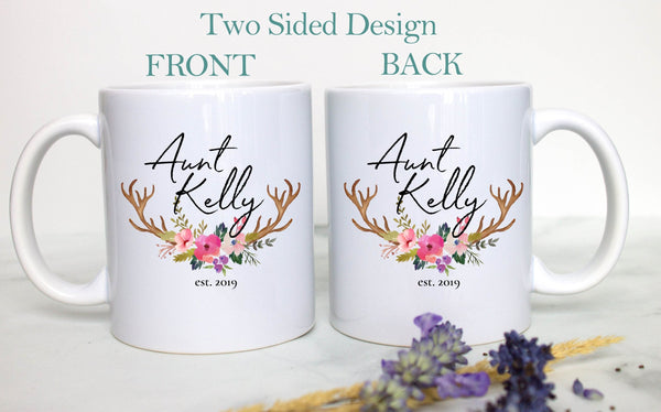 Floral Dark Rustic Personalized Aunt Name - White Ceramic Mug