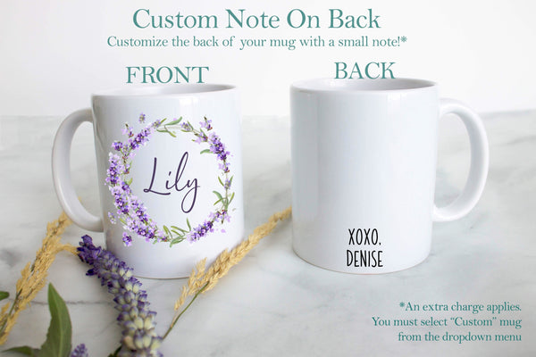 Elegant Floral Lavender with Custom Name - White Ceramic Mug