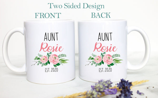 Personalized Aunt Name Pink Floral - White Ceramic Mug