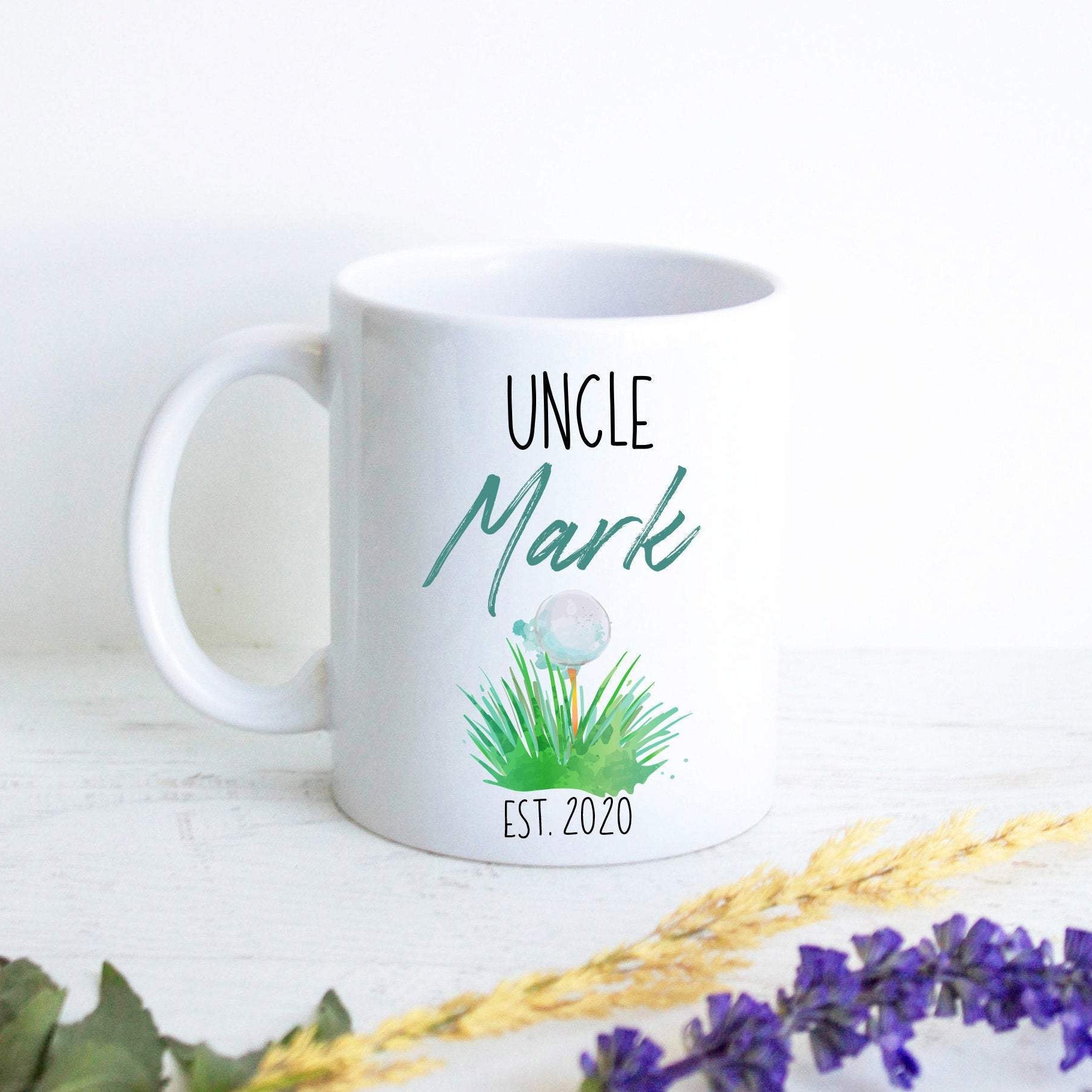 Personalized Uncle Name Golf Theme - White Ceramic Mug