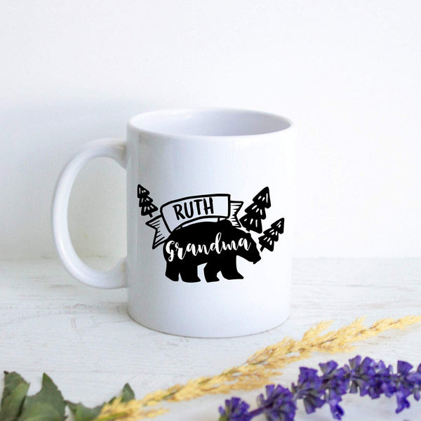 Personalized "Grandma Bear" Name - White Ceramic Mug