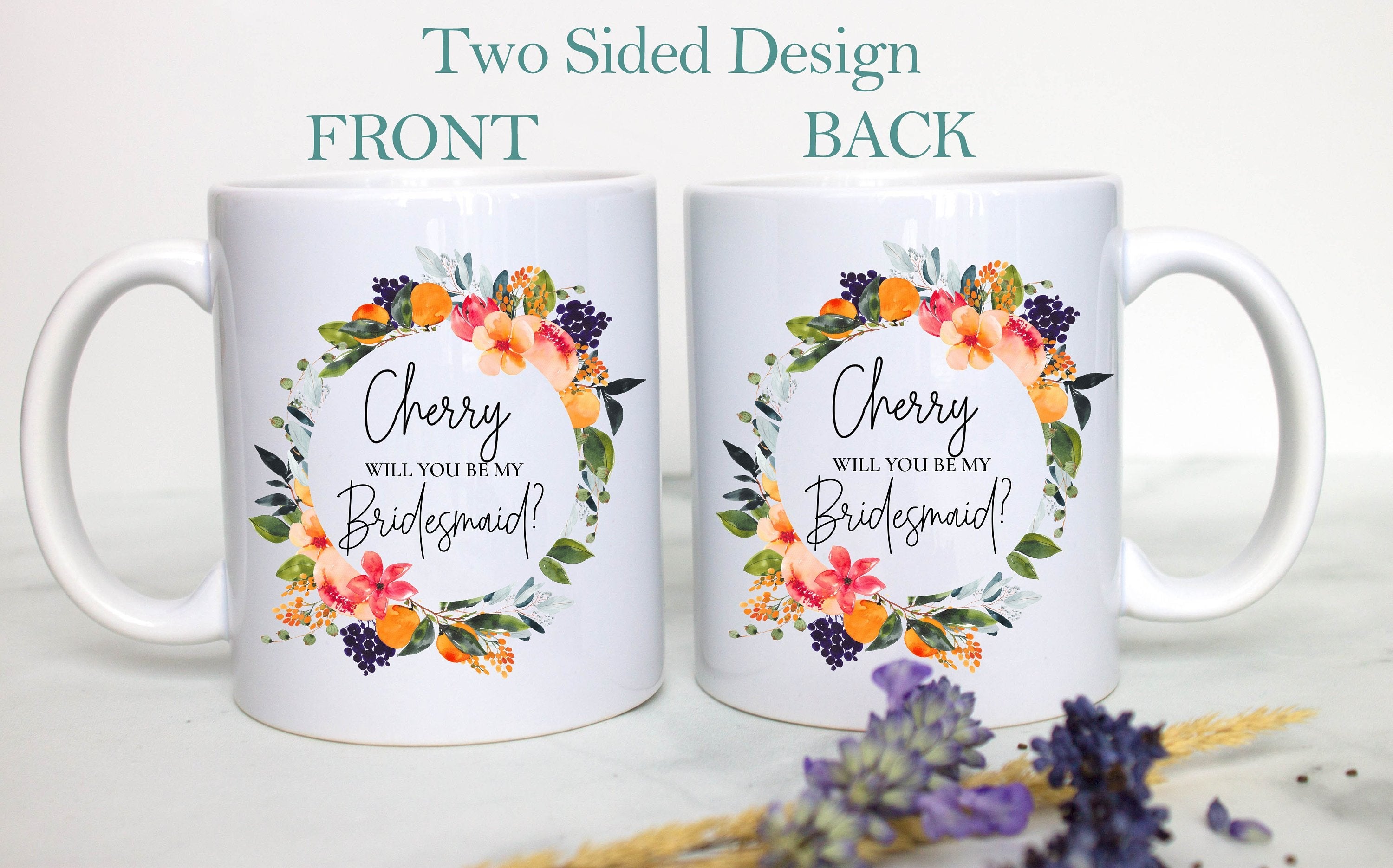 Tropical Floral Will You Be My Bridesmaid? Custom Name - White Ceramic Mug