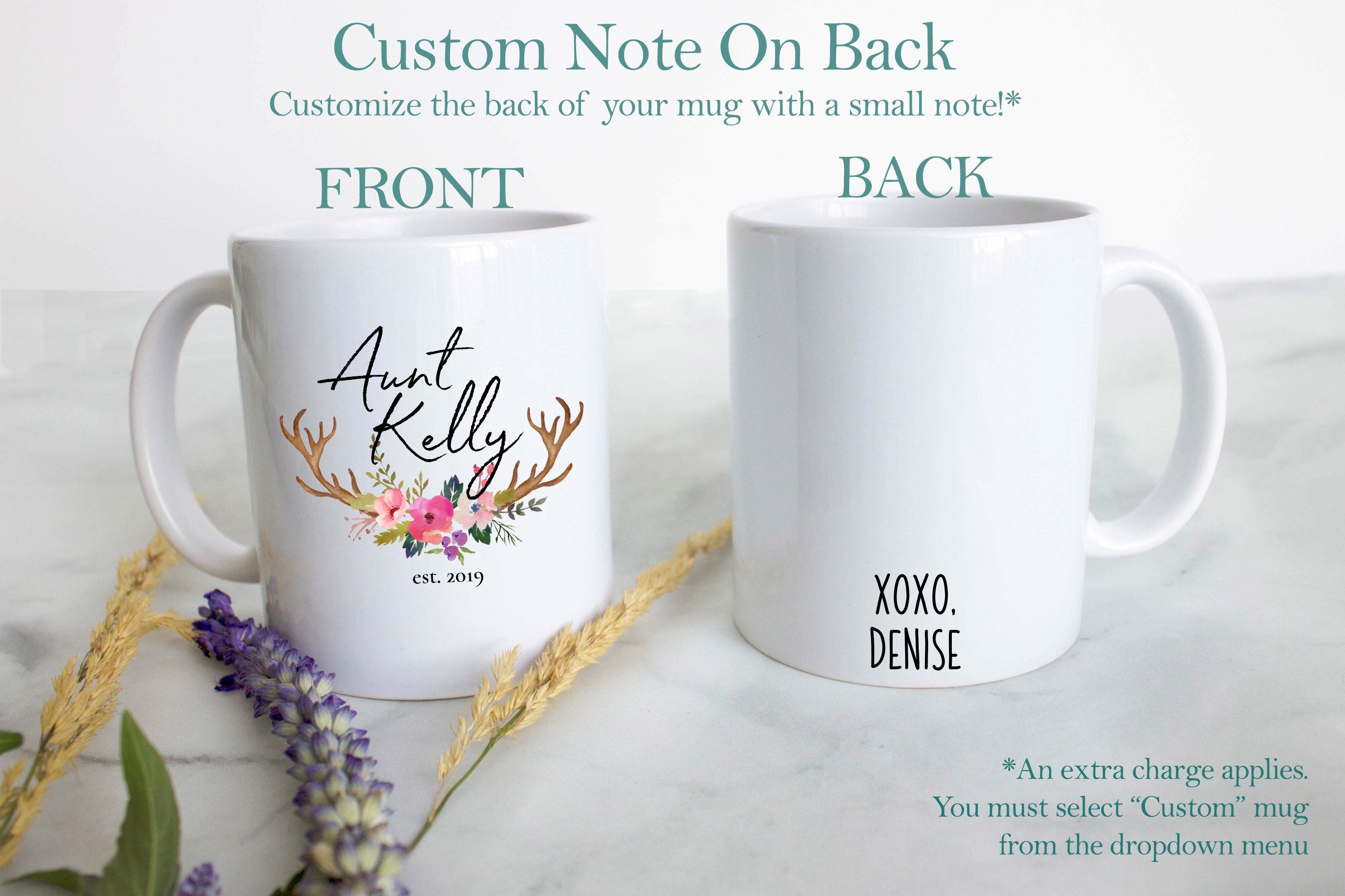 Floral Dark Rustic Personalized Aunt Name - White Ceramic Mug