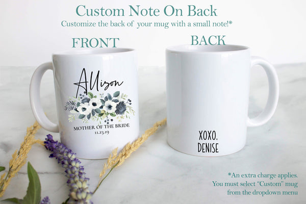 Blue Floral Mother of the Groom Custom Name With Date - White Ceramic Mug