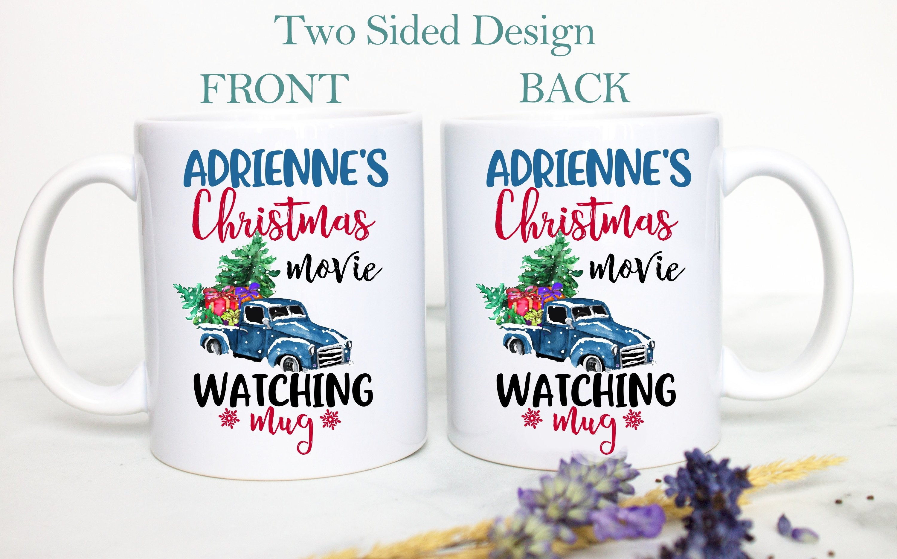 This is My Custom Name Christmas Movie Watching Mug Blue  - White Ceramic Mug