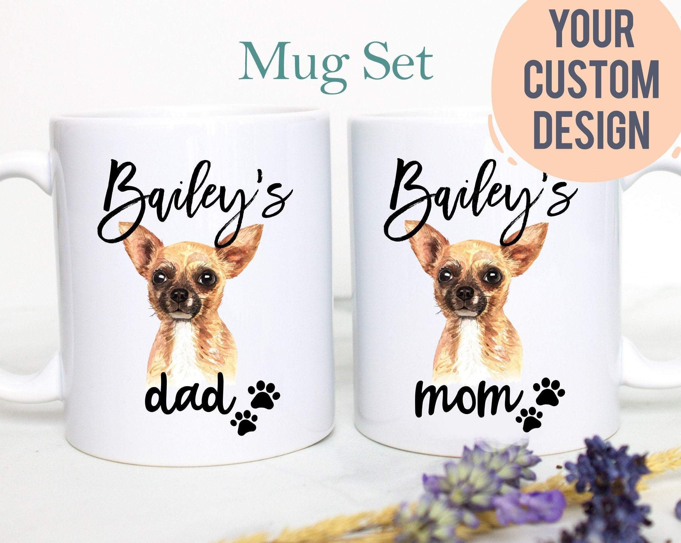 Personalized Chihuahua Mom and Dad Individual or Mug Set - White Ceramic Custom Mug