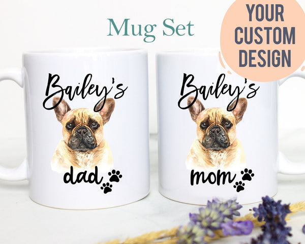 Personalized French Bulldog Mom and Dad Individual or Mug Set - White Ceramic Custom Mug - Inkpot