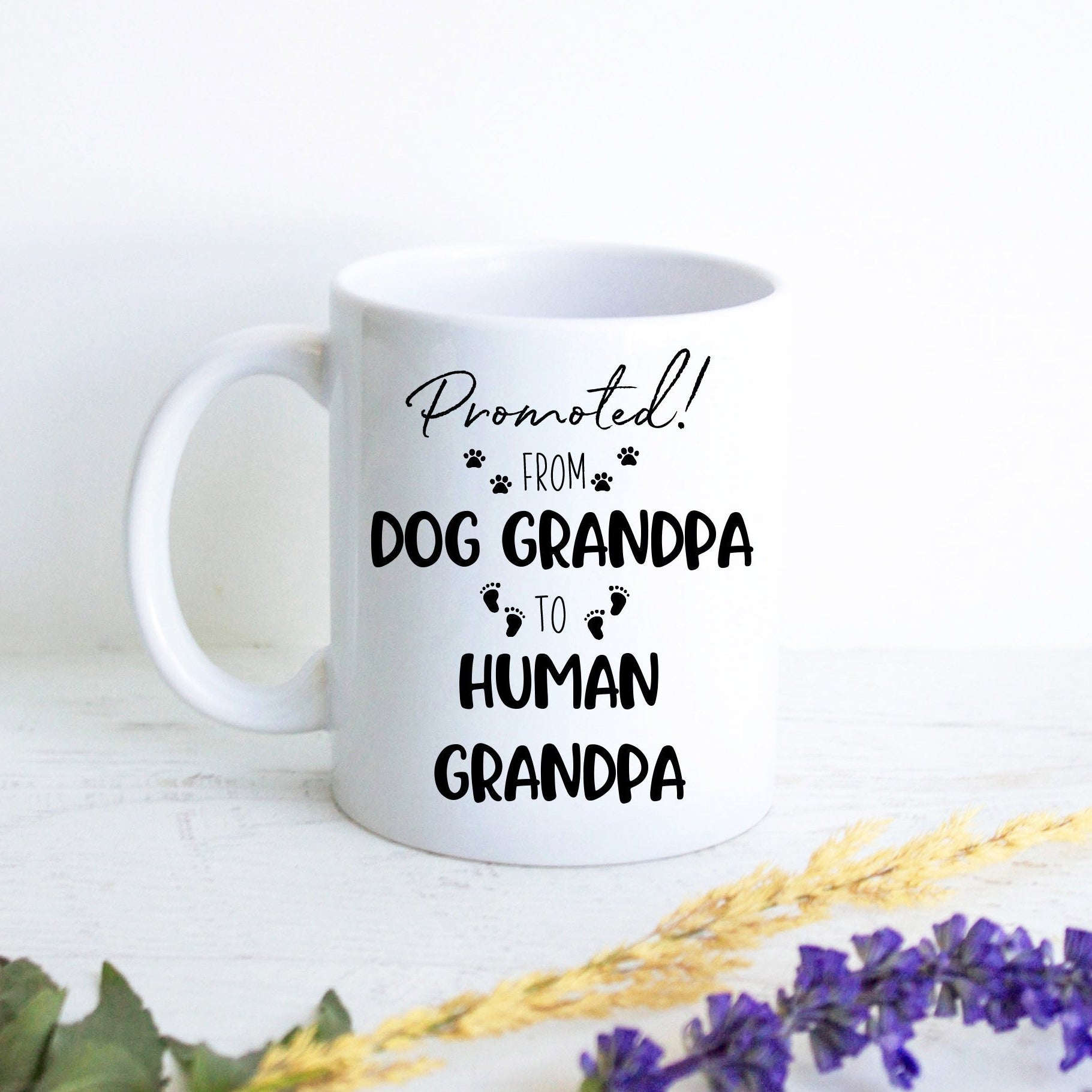 Promoted From Dog Grandpa To Human Grandpa - White Ceramic Mug