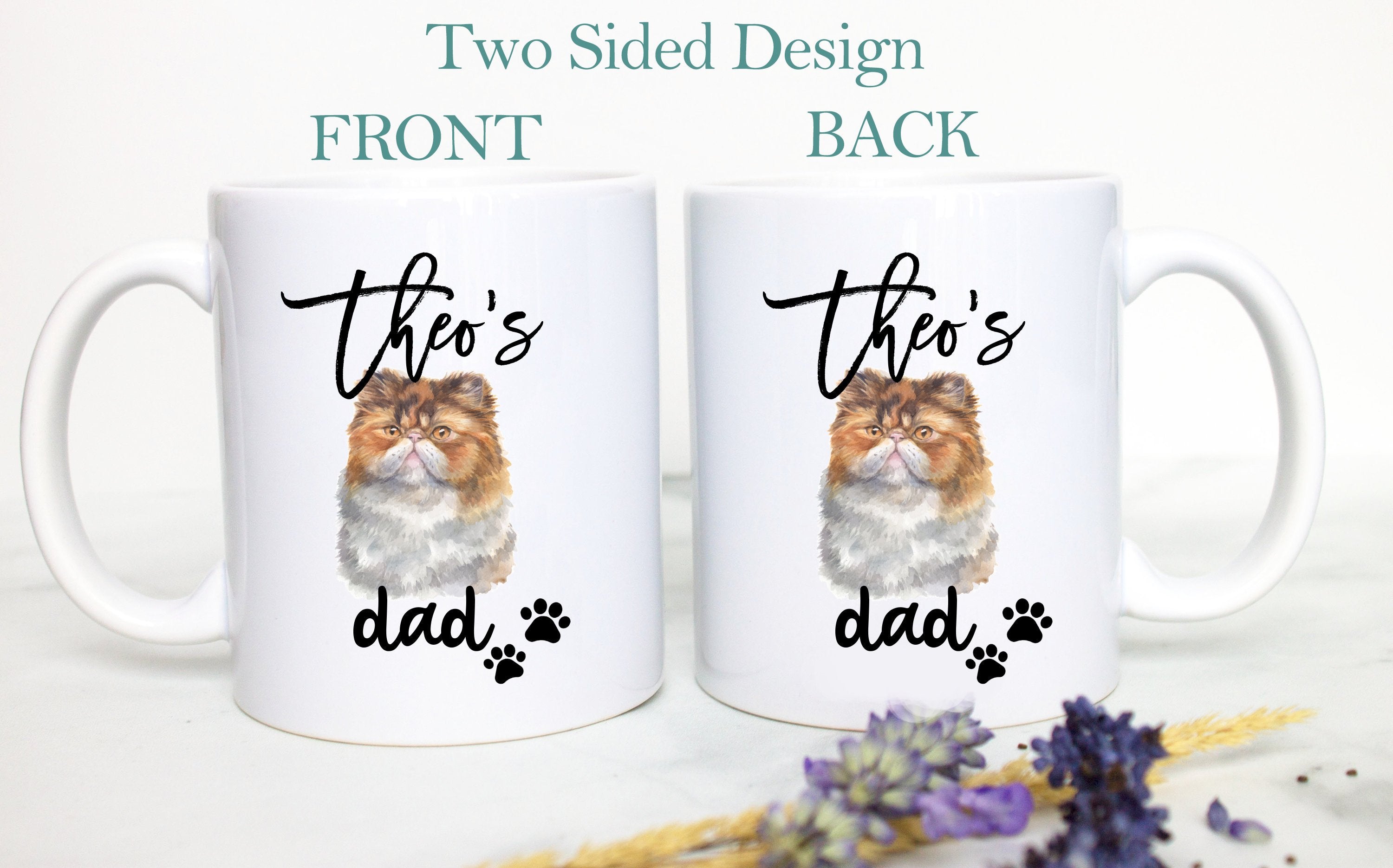 Personalized Persian Cat Mom and Dad Individual or Mug Set #2 - White Ceramic Custom Mug