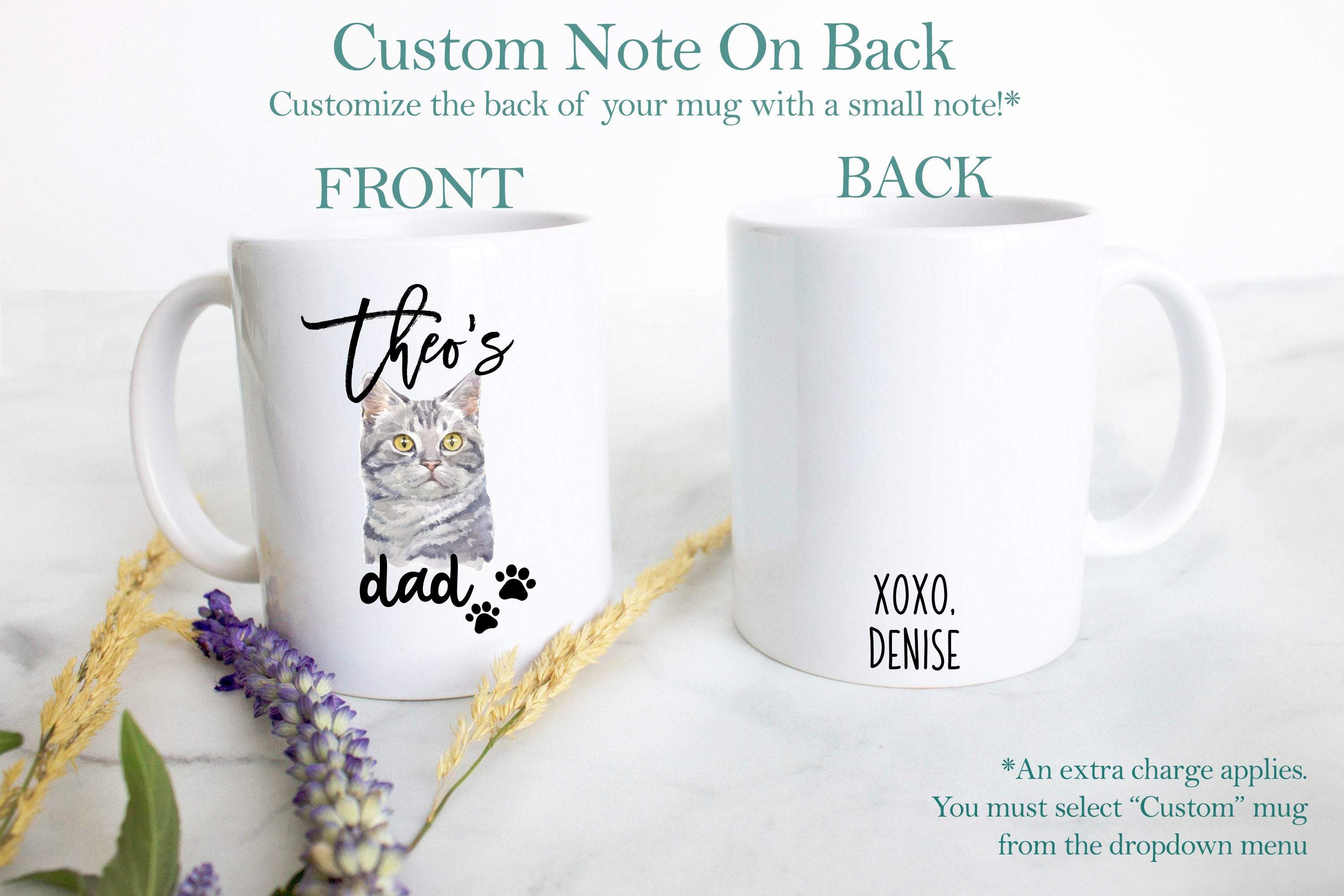 Personalized Tabby Cat Mom and Dad Individual or Mug Set #3- White Ceramic Custom Mug