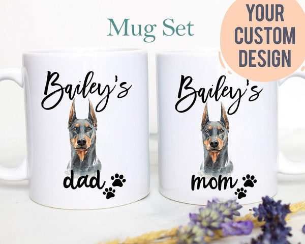 Personalized Doberman Mom and Dad Individual or Mug Set - White Ceramic Custom Mug - Inkpot