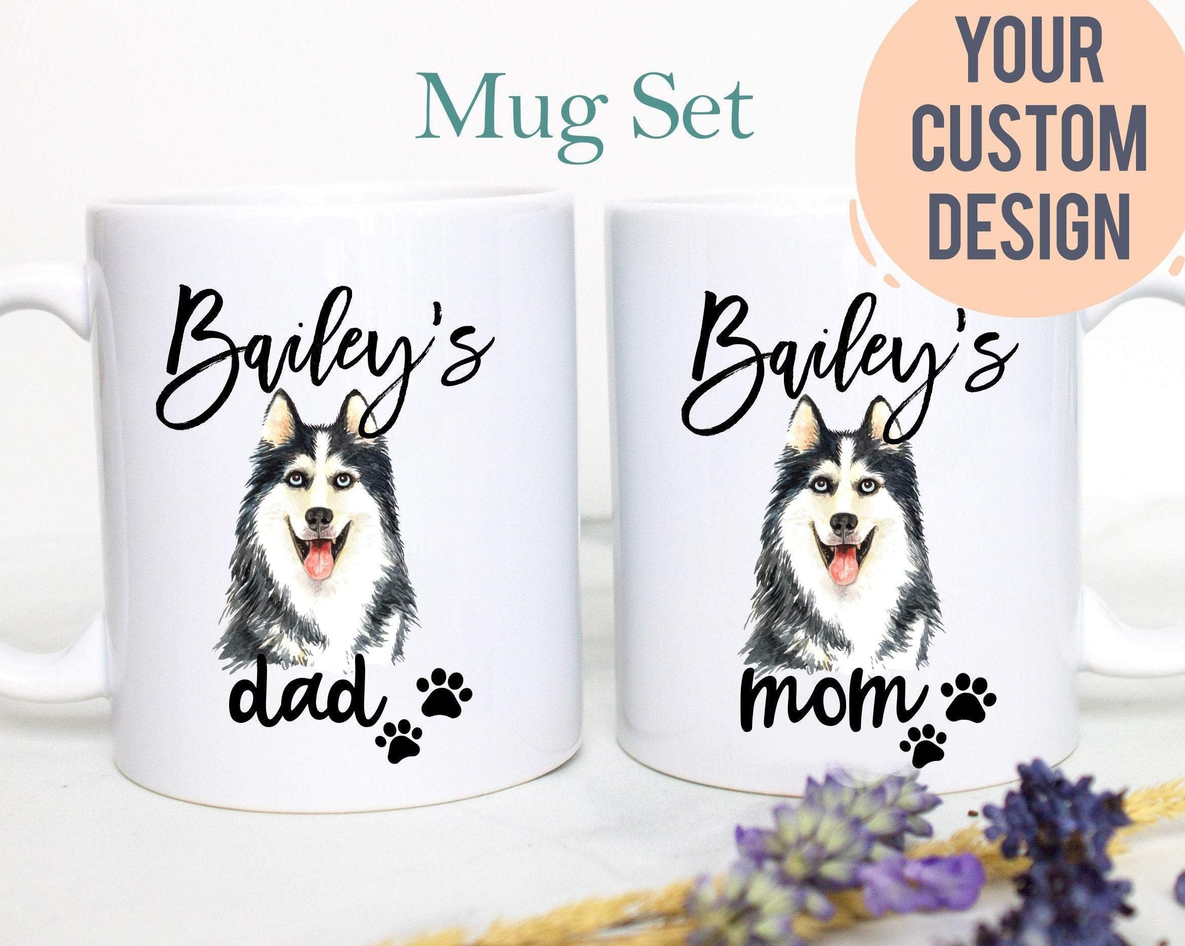 Personalized Husky Mom and Dad Individual or Mug Set - White Ceramic Custom Mug