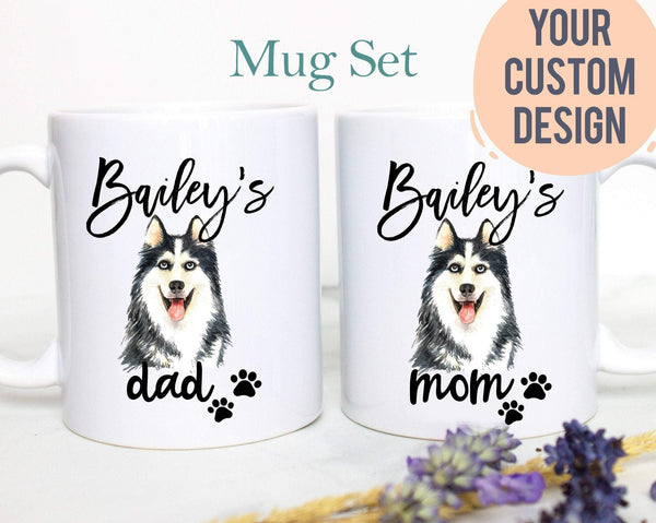 Personalized Husky Mom and Dad Individual or Mug Set - White Ceramic Custom Mug