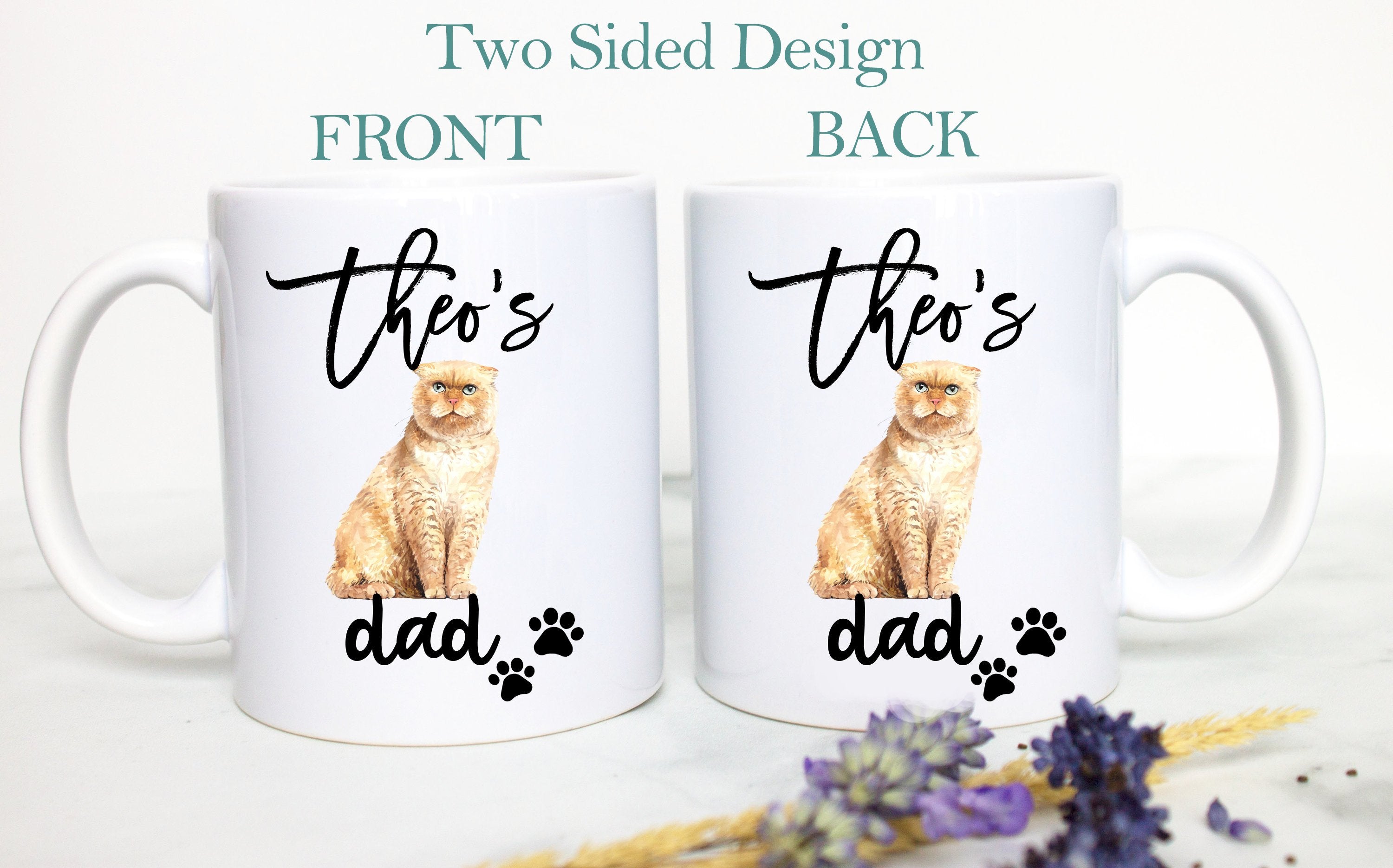 Personalized Scottish Fold Cat Mom and Dad Individual or Mug Set - White Ceramic Custom Mug