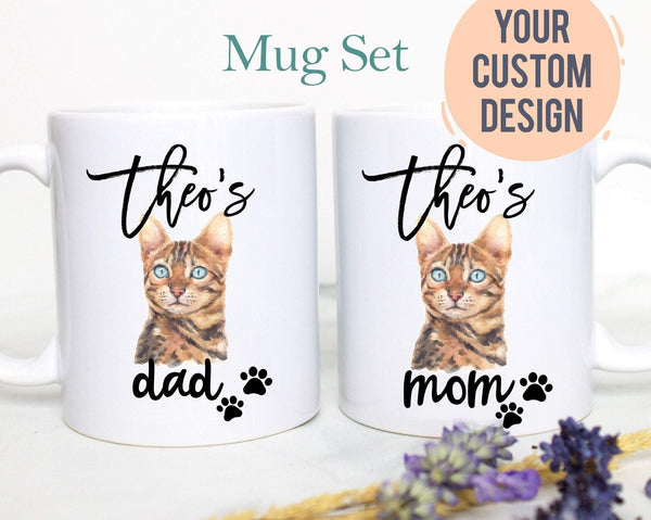 Personalized Bengal Cat Mom and Dad Individual or Mug Set # 2- White Ceramic Custom Mug