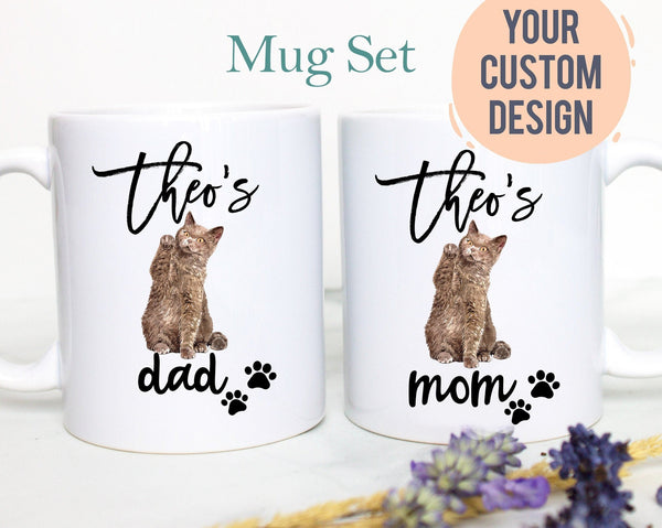 Personalized Brown Tabby Cat Mom and Dad Individual or Mug Set - White Ceramic Custom Mug