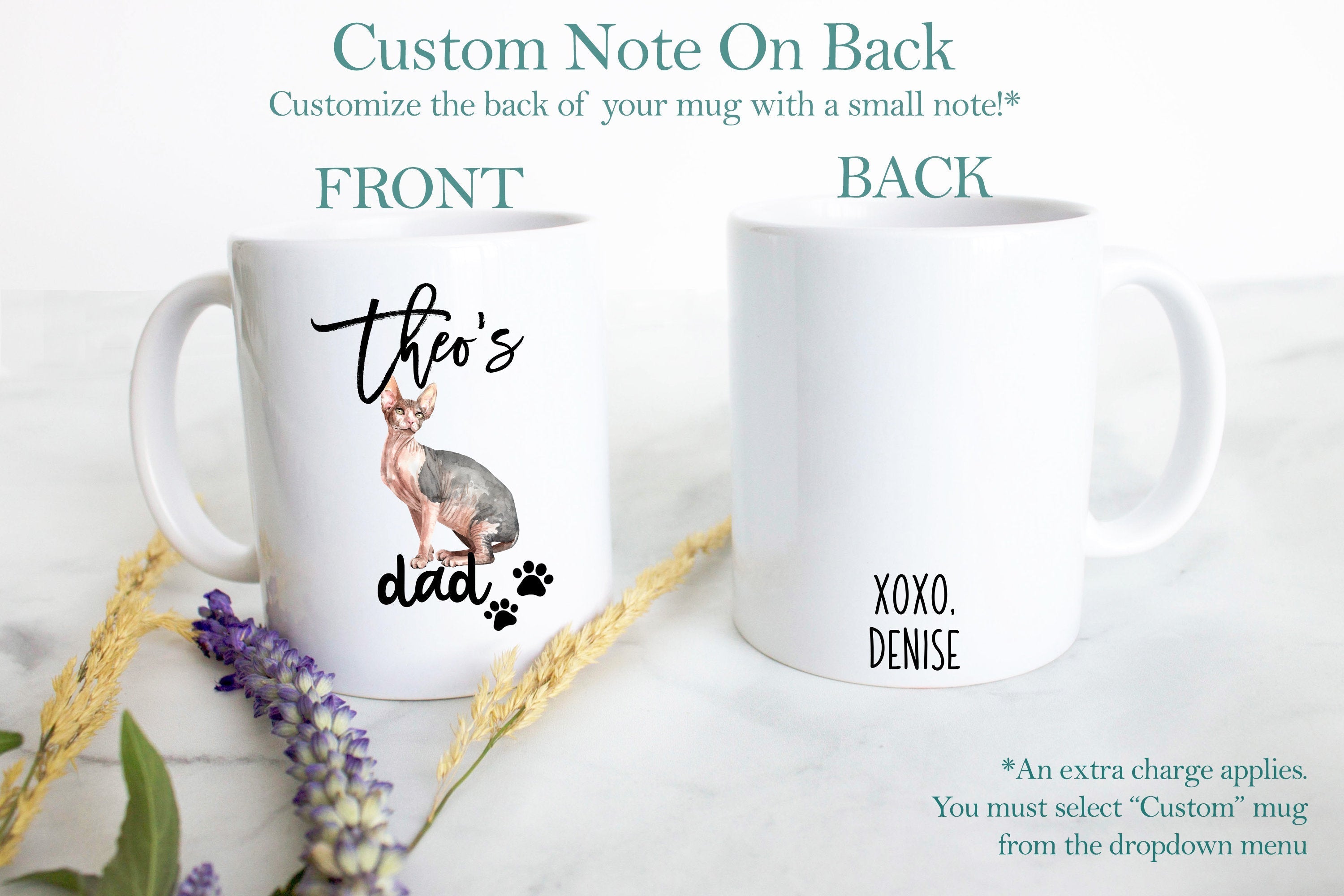 Personalized Sphynx Cat Mom and Dad Individual or Mug Set - White Ceramic Custom Mug - Inkpot