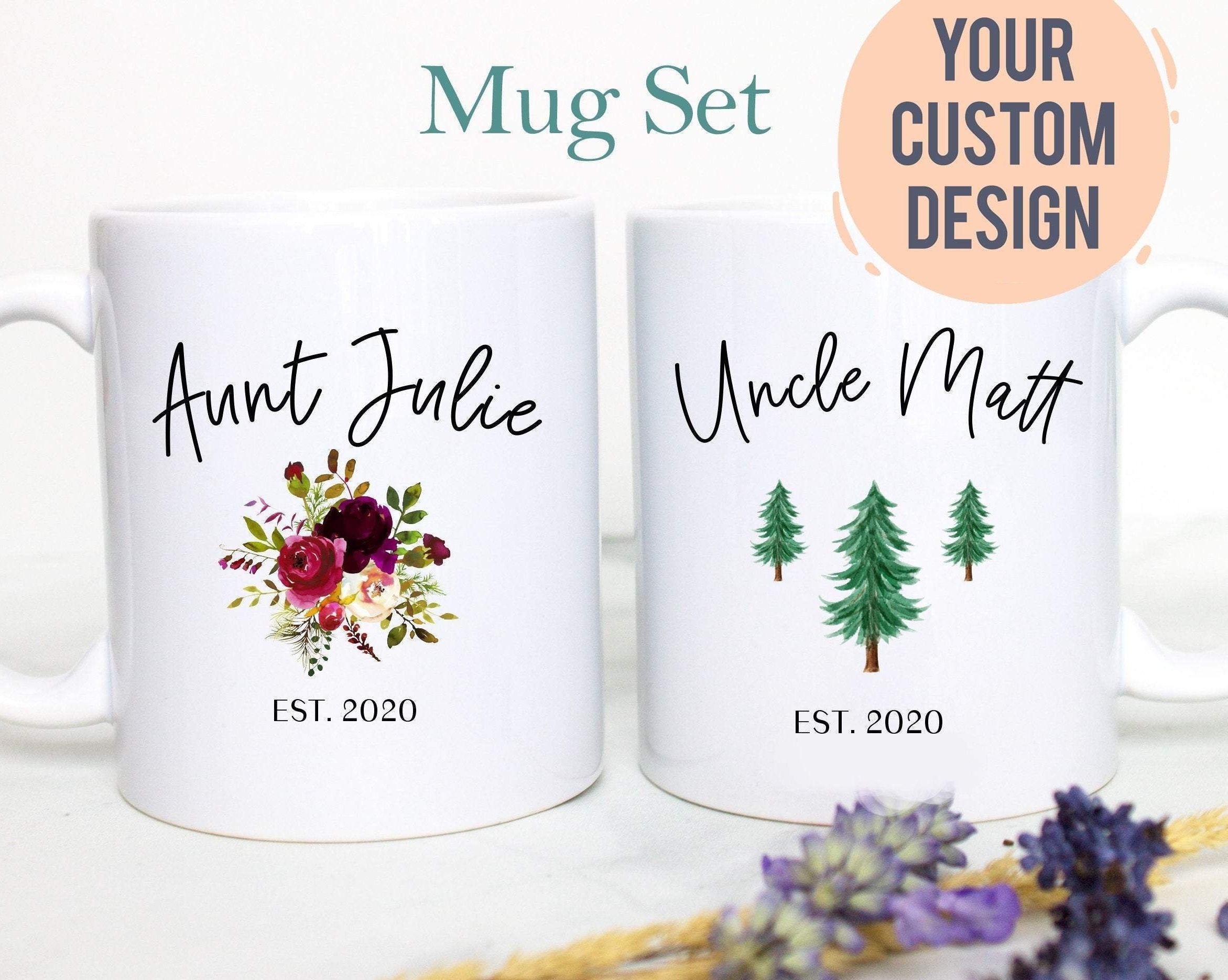 Personalized Aunt and Uncle Name Summer Individual or Mug Set - White Ceramic Mug - Inkpot