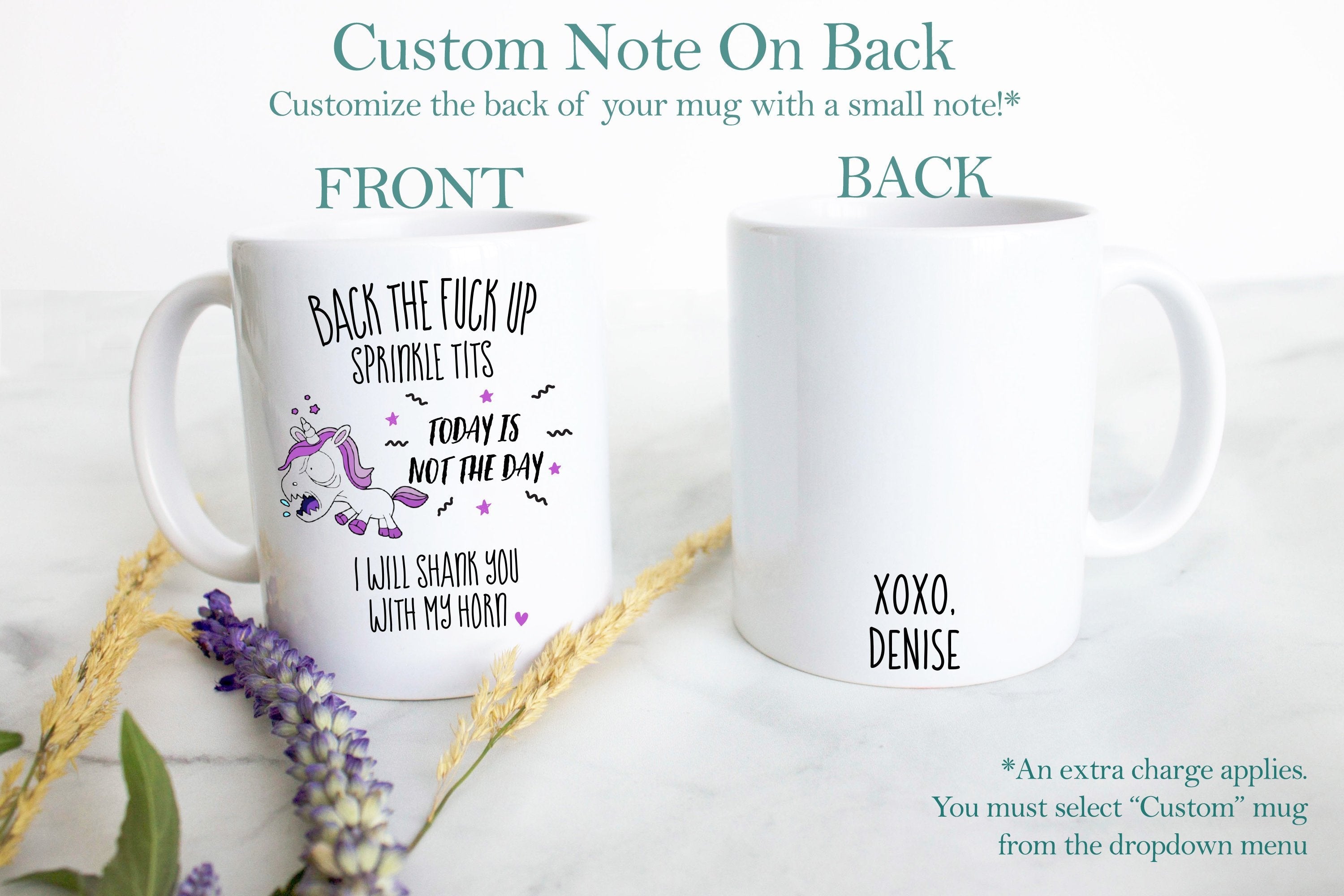 Back the Fuck Up Sprinkle Tits - White Ceramic Unicorn Mug