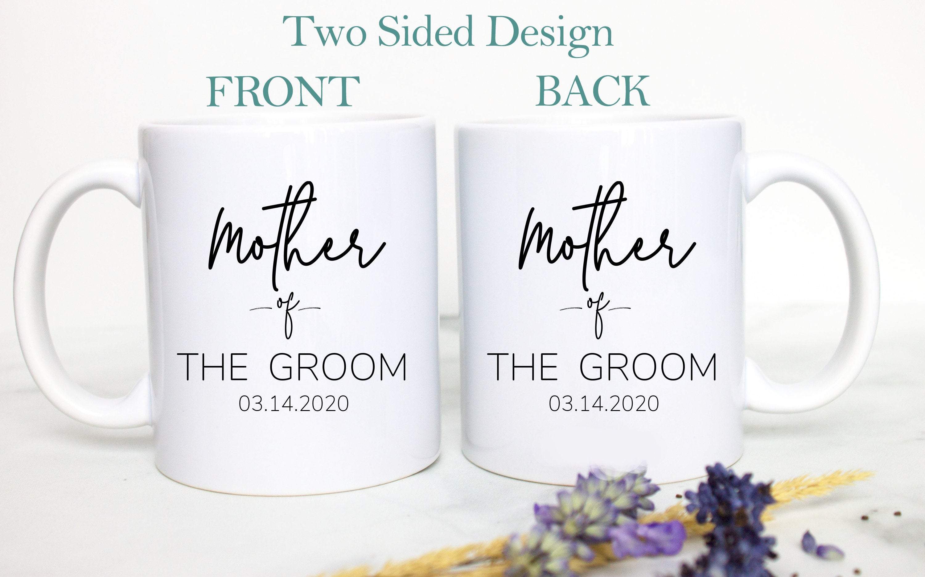 Father of the Groom Mother of the Groom Individual or Mug Set Custom Name With Date - White Ceramic Mug - Inkpot