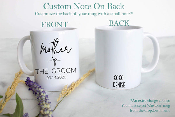 Father of the Groom Mother of the Groom Individual or Mug Set Custom Name With Date - White Ceramic Mug - Inkpot