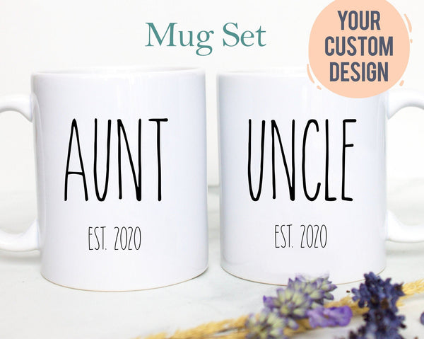 Personalized Aunt and Uncle Individual or Mug Set Rae Dunn Inspired - White Ceramic Mug