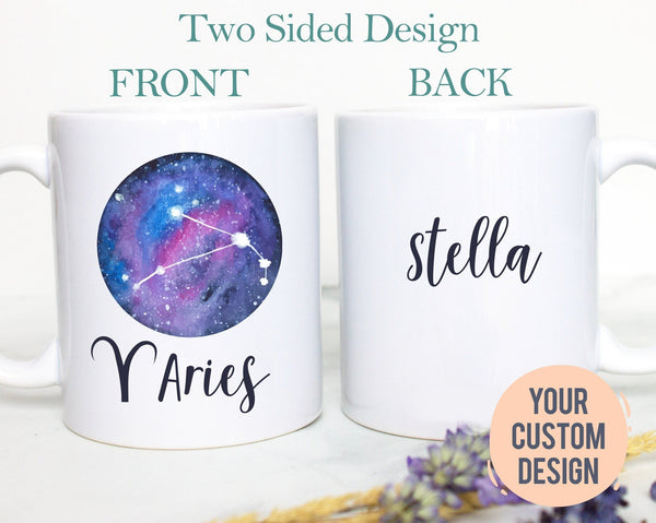 Aries Mug, Personalized Name Zodiac Mug, Gift for Her, Custom Name Mug, Aries Gift, Aries Coffee Mug, Zodiac Gift, Constellation Gift