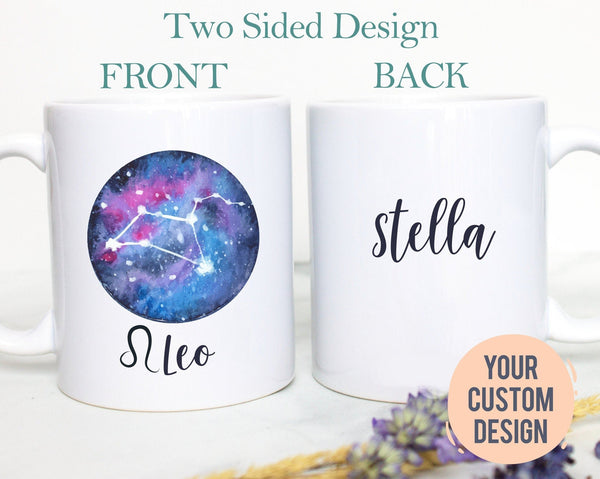 Leo Mug, Personalized Name Zodiac Mug, Gift for Her, Custom Name Mug, Leo Gift, Leo Coffee Mug, Zodiac Gift, Constellation Gift, Leo cup