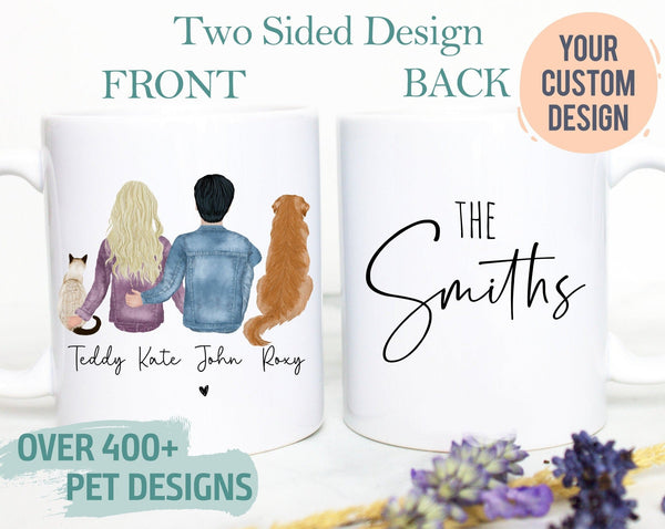 Custom Couple Pet Portrait - White Ceramic Mug